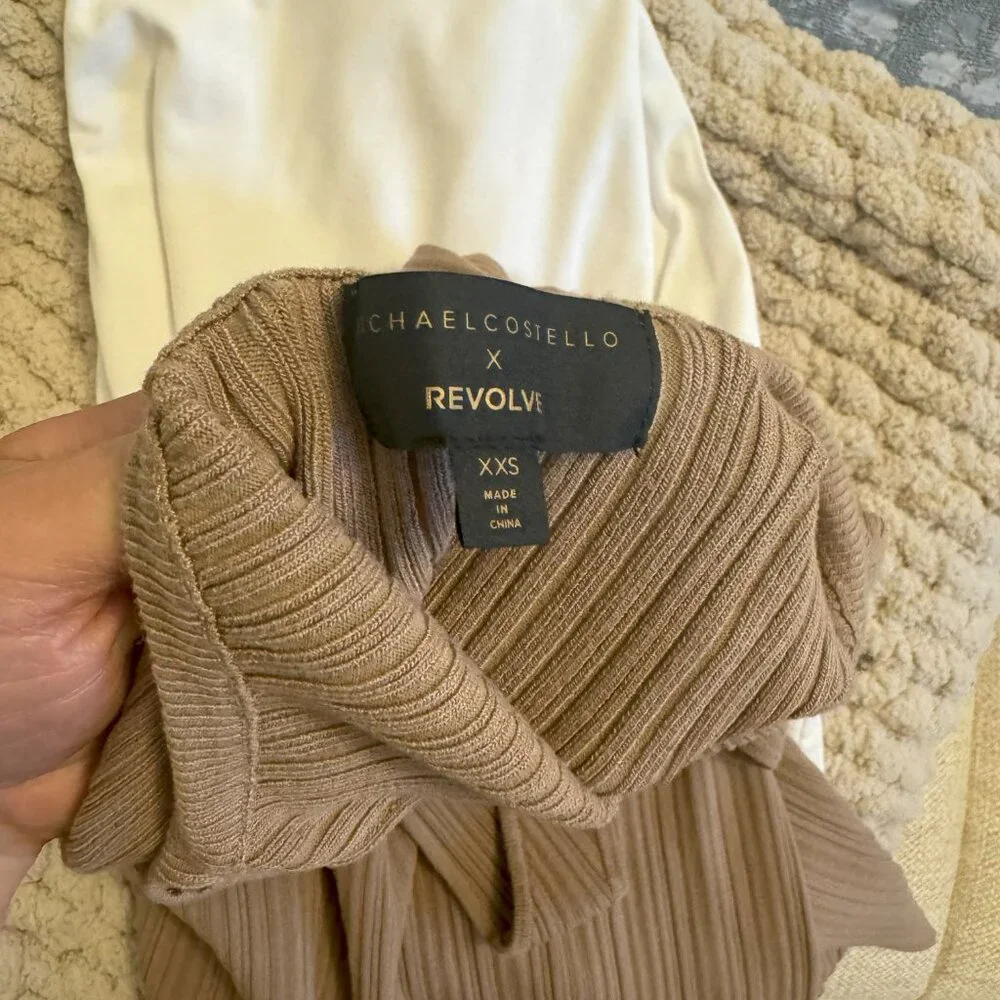 Ribbed V-Neck Tank Midi Dress with High Slit - Tan - Picture 5 of 5